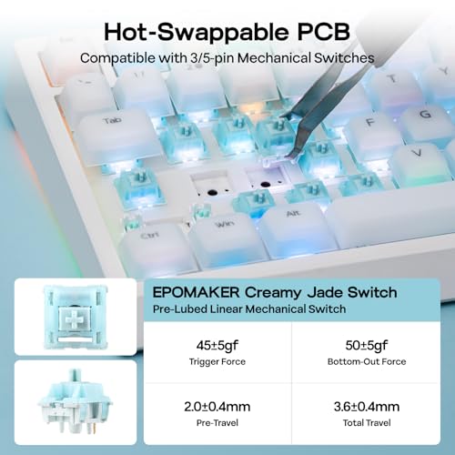 Image of EPOMAKER G84 PRO Wireless Gaming Keyboard with Screen&Knob, 75% Creamy Mechanical Keyboard, 8000mAh, Hot Swappable, Silicone Keycaps, BT5.0 /2.4G /USB-C Mode, NKRO, RGB (White, Creamy Jade Switch)