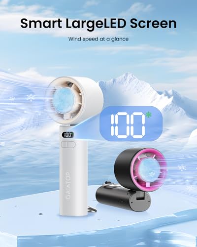 Image of Gaiatop Powerful Portable Handheld Fan, 5 Speed Strong Wind Personal Small Desk Fan Rechargeable with Lce Compress for Quick Cooling for Travel Indoor Outdoor Use
