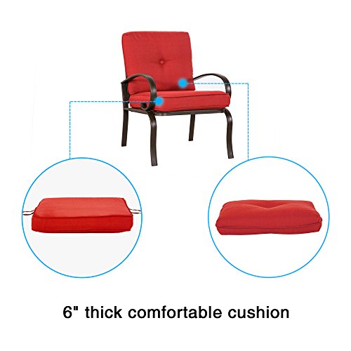 Finefind Patio Bistro Set 3 Piece Chair Set with 32" Tempered Glass Top Dining Table Outdoor Bistro Patio Furniture Bistro Set Wrought Iron Frame Thick Cushion Garden Yard Balcony (Brick Red)