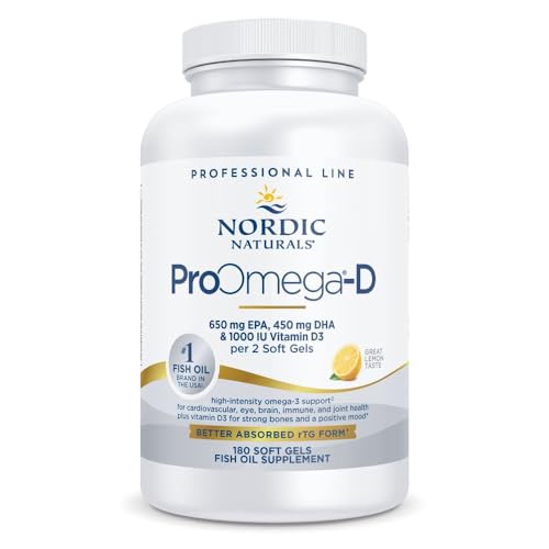 Image of Nordic Naturals ProOmega-D, Lemon Flavor - 180 Soft Gels - 1280 mg Omega-3 + 1000 IU D3 - High-Potency Fish Oil - EPA & DHA - Brain, Eye, Heart, & Immune Health - Non-GMO - 90 Servings