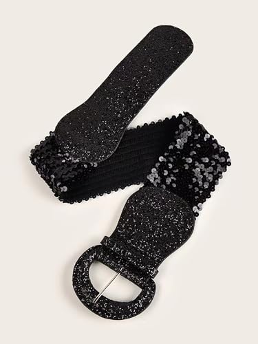 VASTLUCKY Women Elastic Wide Waist Belt for Dresses Sequin Glitters Cinch Corset Belt Stretchy Waistband Chunky Buckle Belts3