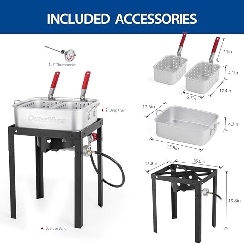 58,000 BTU Outdoor Fryer, 18 Qt. Deep Fryer Pot and 2 Inner Baskets, Ideal for Frying Fish, Chicken Wings, French Fries
