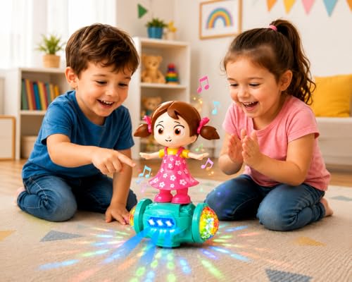 Image of Fashion Dancing Girl Musical Toy | 360 Rotating Doll with Dazzling LED Light Show, Musical Sound Effects, Auto Moving Bump & Go Action | Educational & Fun Toy for Kids 3+ Years