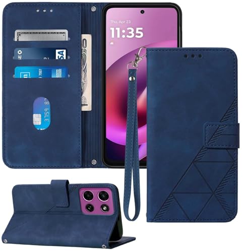Moment Dextrad for Moto G 2026 Case Wallet, Card Holder Slots, Wrist Strap, TPU Interior Phone Protective, Stand PU Leather Folio Flip Cases Cover for Moto G - 2026 (Blue)