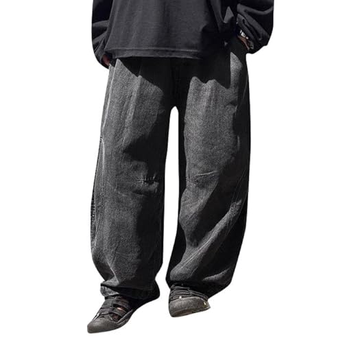 Boys Jeans Baggy Straight Wide Leg Trousers Vintage Elastic Waist Loose Y2K Denim Cargo Pants with Pockets for Kids