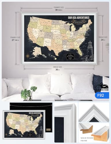 Image of IPIC - Personalized Canvas USA Map for Wall Decor, Oversize Pinnable Board Amerika to Mark Travels, Custom Artwork with Names, USA Travel Map for Home, Office, Study, and RV, Ready to Hang