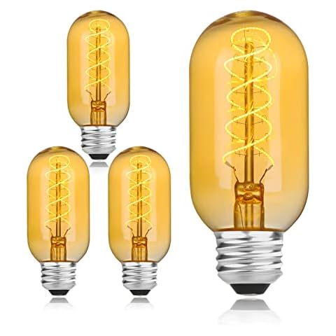 AMDTU Dimmable Edison Bulbs 25 Watt Soft Yellow 2200K, Ultra-Thin Spiral Filament Vintage LED Edison Bulb, Amber Incandescent Light Bulb 25W Equivalent, T45 Retro LED Bulb 4W, E26 Base 120V 4 Pack Cover