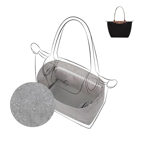 DGAZ Lekki organizer do toreb z serii Longchamp Le Pliage, jedwabny luksusowy worek wewnętrzny DupontPaper do Le Pliage M, wysokość uchwytu 25 cm (Gris Mouette)