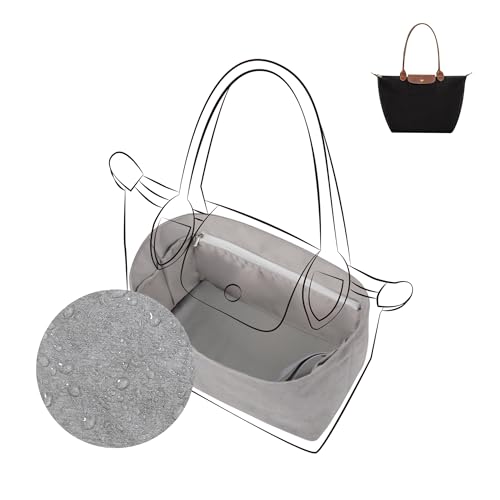 DGAZ Lekki organizer do toreb z serii Longchamp Le Pliage, jedwabny luksusowy worek wewnętrzny DupontPaper do Le Pliage M, wysokość uchwytu 25 cm (Gris Mouette)