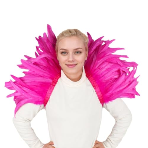 ZHYUFEIQXIA Natural Feather Shawl Cape Mardi Gras Outfit for Women Set Cosplay Costumes for Halloween Carnival Party Favor Rose M (Rose, M)