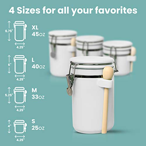 Home Intuition 4-Piece Ceramic Kitchen Canisters Set, Airtight Containers With Wooden Spoons Reusable Chalk Labels And Marker For Sugar, Coffee, Flour, Tea (White) #TOP5