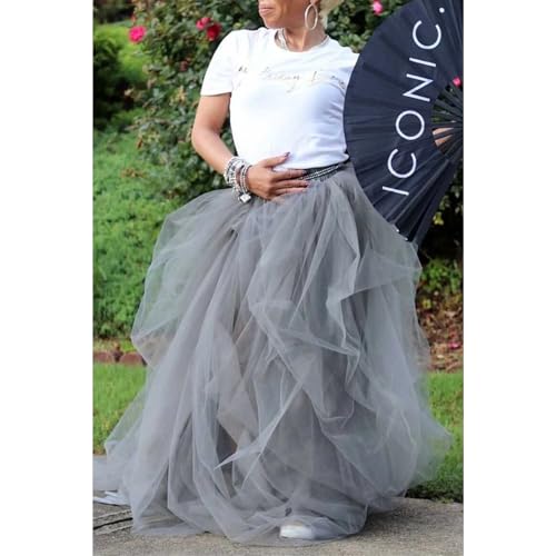Women Tulle Maxi Skirt Floor Length Layered Elastic High Waist Split Long Skirts A-Line Puffy Lace Mesh Tutu Skirt2