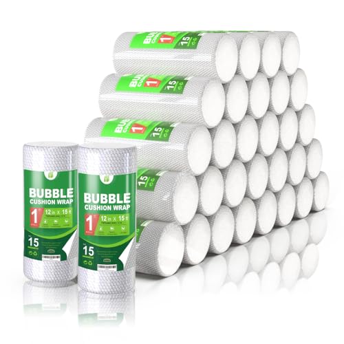 Perforated bubble cushioning wrap rolls, 12in x 15ft (32 rolls)