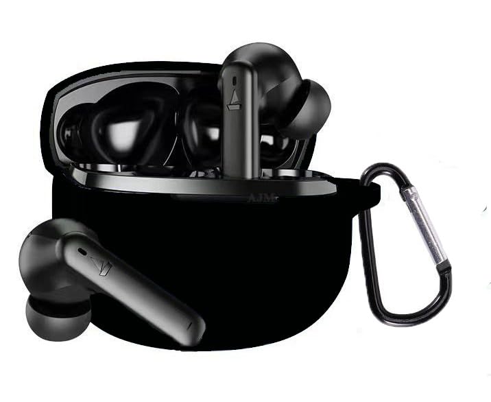 AJM 360 Protection Shockproof Design Soft Rubberised Silicon Case with Keychain for Boat Airdopes 141 ANC (Black)