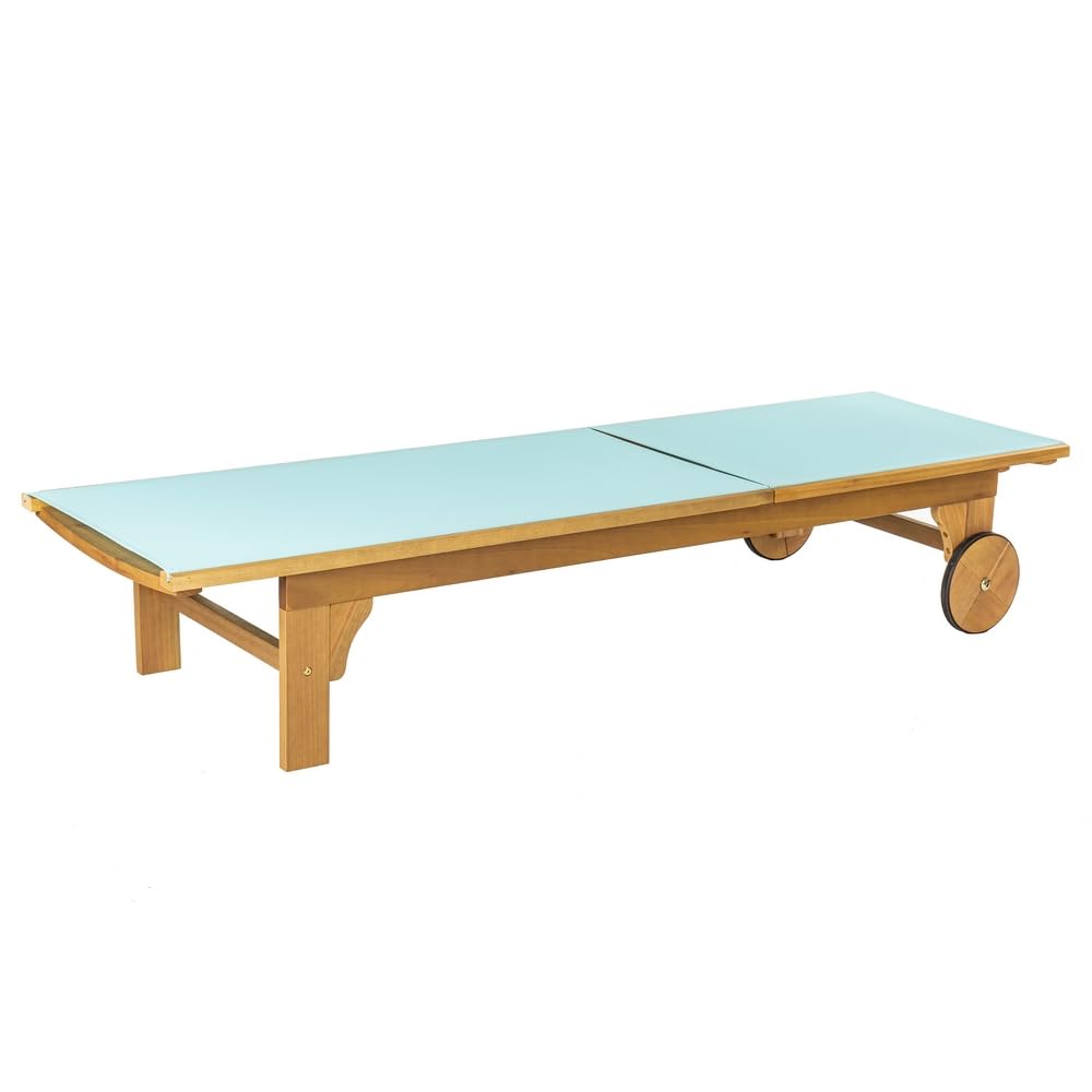 LOLAhome Tumbona Exterior Nina de Madera de Acacia, Turquesa | Reclinable con Ruedas, de 200x65 cm. Diseño y calidad.