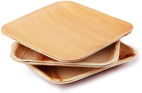 KAPCO Square Palm Leaf Plates 7 (18cm) (25 Pack) Natural, Disposable, Biodegradable, Compostable, Wood, Bamboo Like Dish Ideal for Picnics, Party, Birthday, Wedding, Camping, BBQ, Christmas, Events