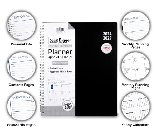 PlanAhead See It Bigger April 2024- June 2025 Academic Weekly Monthly Planner, Large Size (9.75\" x 11\") and BallPoint Crystal Diamond Pen - Thumbnail 3