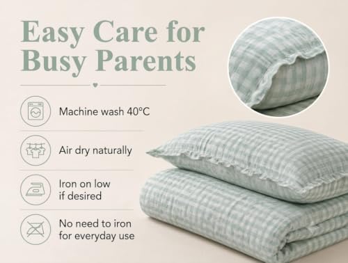 Image of TISU Toddler Crib Duvet Cover Sized 47 x 59 inch Gingham Patterned Soft Muslin Double Gauze Bedding Boy Girl Nursery Kids Sheet Bedsheets (Mint Gingham /Toddler)
