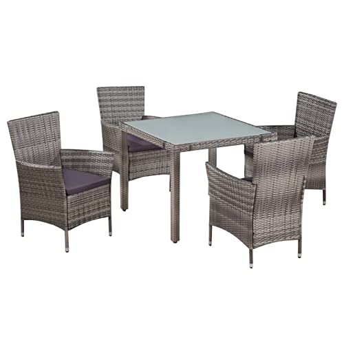 Snsowed 5-TLG. Garten-Essgruppe mit Auflagen Poly Rattan Grau, Esstisch Mit Stühlen Set, Gartenmöbel Sitzgruppe, Balkon Möbel, Gartenlounge Set, Terrassenmöbel, Balkonmöbel Set - 44072