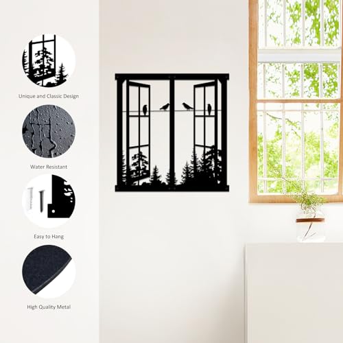 Resama Metal wall art birds in the window landscape wall hanger,Mountain and Forest Nature Metal Wall Decor,Unique Large Wall Decor - Image 4