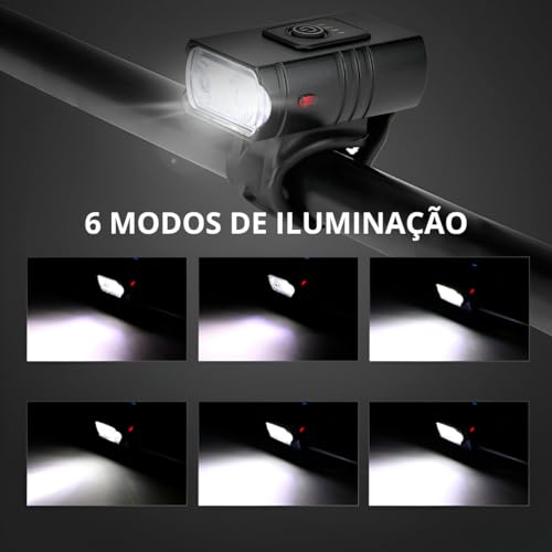 Kit Lanterna Bike e Sinalizador Traseiro com Seta Direcional Farol Luz de Bicicleta Led T6 Potente R