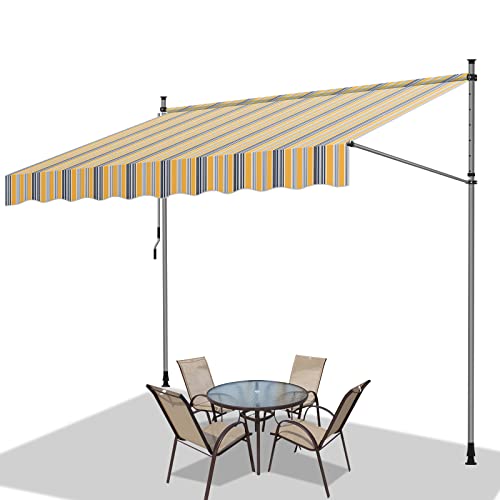 Vigevee Klämmarkis 400 x 120 cm, balkongmarkis utan borrning, höjdjusterbar markis med handvev, solskydd, vattenavvisande för terrass balkong, enkel installation, gul, blå