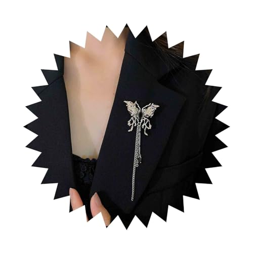 Cimenexe Broche Papillon Onyx Vintage Broche En Cristal Argenté Broche Pampille Papillon Métal Broche Pampille Chaîne Broche Rétro Broche Papillon Onyx Broche Mariage Broche Banquet Badge