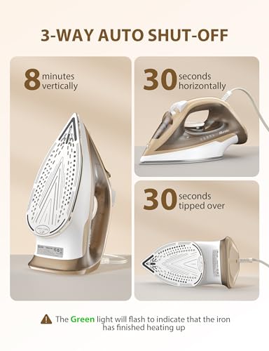 Image of Sundu Steam Iron for Clothes with Rapid Heating Ceramic Coated Soleplate, 1500W, Auto-Off Safety, Burst of Steam, Self-Clean, Anti-Calc, Anti-Drip 300ml Water Tank for Clothes Ironing Buff