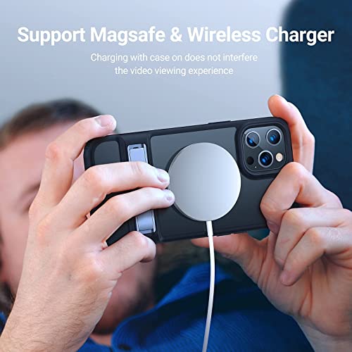 Torras Marsclimber Compatible For Iphone 12 Pro Max Case, [Military-Grade Drop Tested] [3 Stand Ways] Clear Frost Hard Pc Back With Soft Silicone Edge Slim Protective Phone Guardian,Translucent Black #TOP7