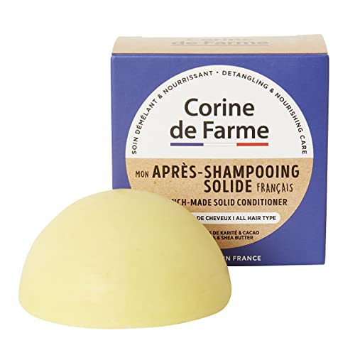 Corine de Farme - Acondicionador Sólido con Manteca de Cacao y Karité - Fórmula Biodegradable y Vegana - Sin Sulfatos Ni Parabenos - Cosmético Natural - Francia - 50gr