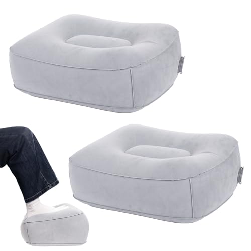Inflatable Foot Rest for Airplane Travel & Office Portable Leg Rest Pillow Elevating Feet for Economy Flight Home Desk Car Use - Grey(2Pcs)