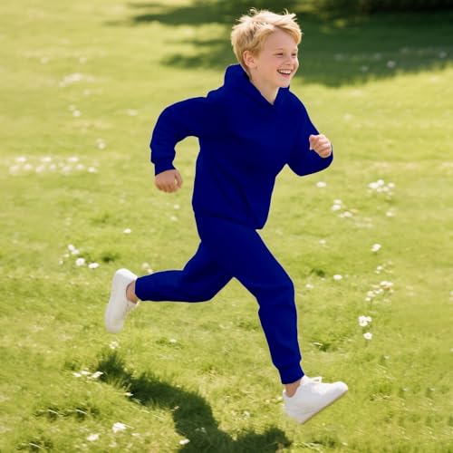 Boys Girls 2 Piece Outfit Fall Long Sleeve Hooded Sweatshirt Jogger Pants with Pockets Kids Active Tracksuit Sweatsuit Set4