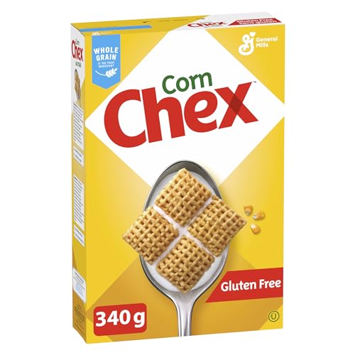 Chex Gluten Free Corn Cereal Box, No Artificial Flavours, No Artificial Colours, Whole Grain is the First Ingredient, 340 Grams Package of Cereal