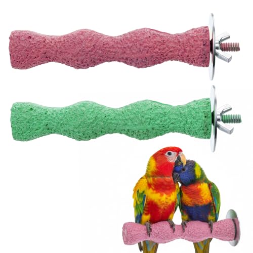Image of 2pcs Bird Beak Grinding Stone, Parrot Stand Nail Trimming Stick Anti-Slip Parakeet Cage Accessories Platform Foot Claws Trimmer Chewing Parrot Toys for Parakeets Cockatiels Hamsters (Pink, Green)