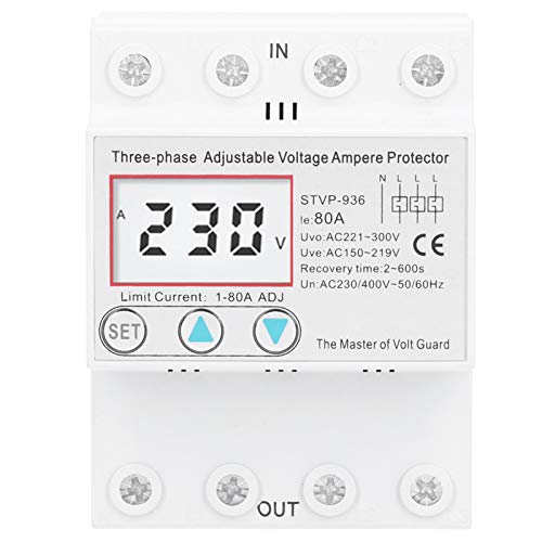 STVP?936 LCD Adjustable Voltage Protector 3?Phase LCD Multifunctional Self?Resetting Voltage Protector 230V/400V AC((80A))