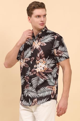 Image of Mens Printed Casual Shirts Short Sleeves Button Down Tropical Shirts (MS1 Black L)