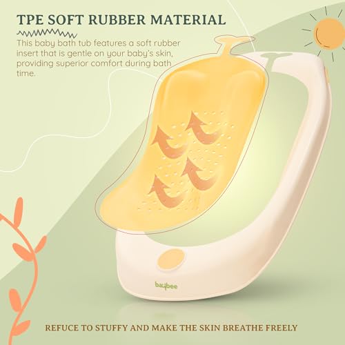 Image of Baybee Ziga Bath Seat for Babies | Portable Bather with Anti-Slip Edges & Suction Cup | Hanging Shower Tub for Newborns 0 to 12 Months (Yellow)