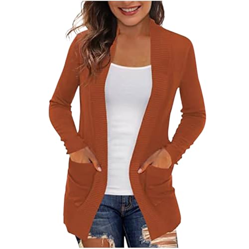 Women's Knitted Cardigans Casual Lightweight Fall Open Front Sweater Long Sleeve Cozy Knit Coat with Pockets2
