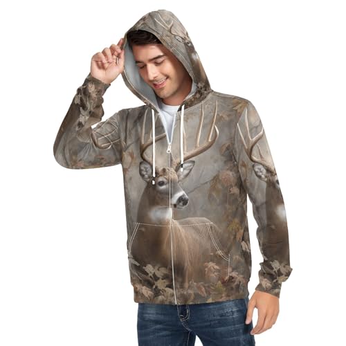 Laprad Men's Full Zip Hoodie Fleece Sweatshirt Long Sleeve Camo Deer Casual Coat4