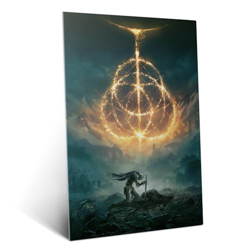 Displate Metal Poster Elden Ring - Lands Between - Soldier with Sword - Tarnished Collectible Gift Premium Decorations Video Game Wall Art Decor Gifts Movie Posters - 12.6x17.7 in
