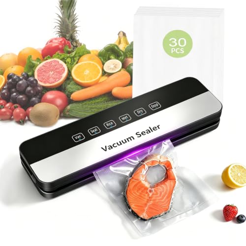 Vacuum Sealer Machine Compact Automatic Vacuum Sealer for Dry & Moist Food 300mm Long 5mm Wide Seal With 30 Vacuum Sealer Bags Sous Vide Compatible