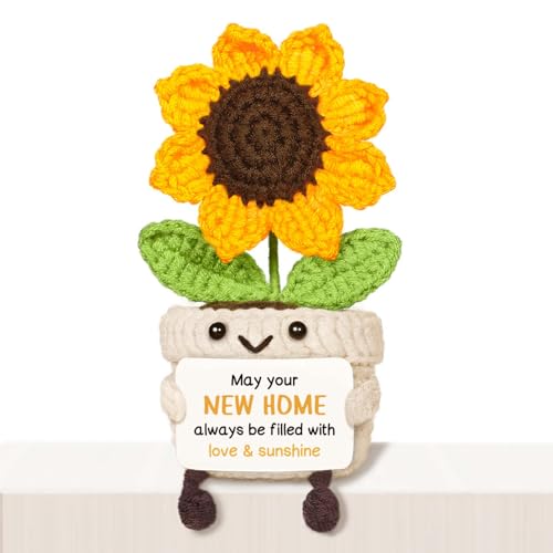 Giftasy New Home Gifts House Warming Gifts New Home - Handmade Positive Sunflower Crochet with Message Card Housewarming Presents for Couple Friends Family Homeowner