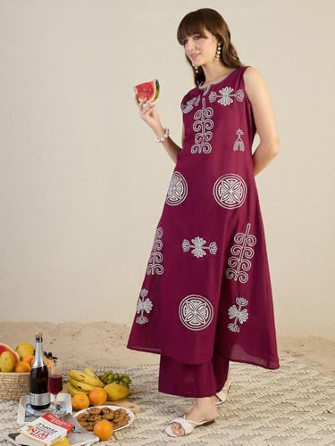 Image of INDO ERA Women's Catton Ethnic Co-Ord Set | Kurta Pant Set | Kurta Palazzo Set | Stylish Cotton Suit Set for Women,11255 | Co Ord Set For Women Stylish |