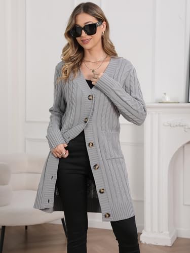 Image of Womens Cardigan Sweaters Cable Knit Sweater 2026 Fall Winter Chunky Open Front Button Down Coats with Pockets