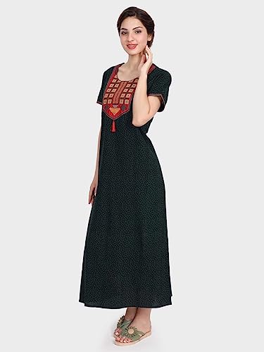 Image of Evolove Women's Cotton Long Maxi Night Gown Nighty Dress with Pocket, Super Soft Comfortable (LNG-Cotton-2)