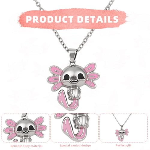 Axolotl Necklace, Zinc Alloy Cute Axolotl Pendant Necklace Stylish Animal Jewelry Gift Fit Women Salamander Necklaces for Birthday Party Graduation Present4