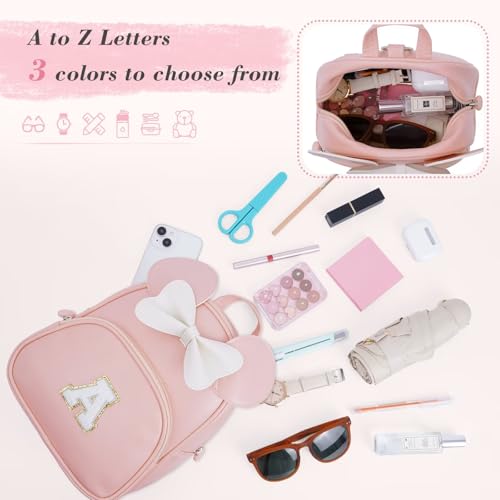 Image of Birthday Gifts for 6 7 8 9 10 Year Old Girls Kids Toddler, School Backpack for Teen Girl Kids, Backpack for Girls with Cute Bow, Initial Blue E