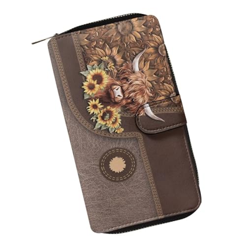 Image of COEQINE Ladies Wallets Pink Leopard Heart Black Printed Leather Phone Long Clutch Purses Check Coin Change Holder
