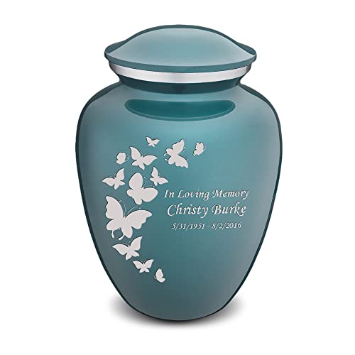 Image of Geturns - Adult Custom Butterfly Cremation Urns for Human Ashes I Teal Large Funeral Urn for Female and Male I 200 lbs