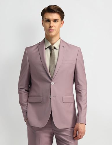 Image of Arrow Men's Pink Solid Notch Lapel Collar Long Sleeve Formal Polyester Tailored Fit Suit